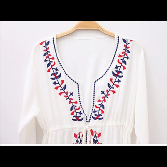 Embroidery Floral Boho Sexy Beach Coverup Dress - Picture 2 of 8